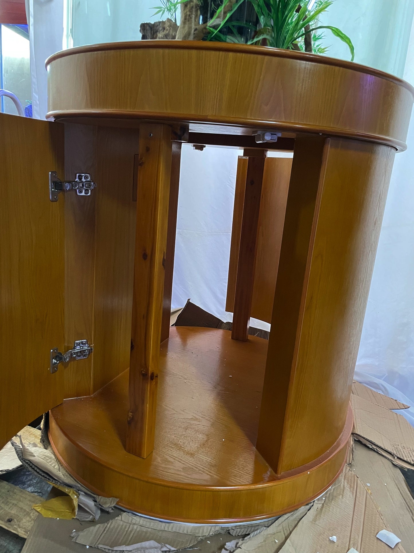 100 Gallon Glass Full Cylinder Aquarium Minor Blemish Reef-Ready Aquarium in Golden Oak Real Wood Furniture