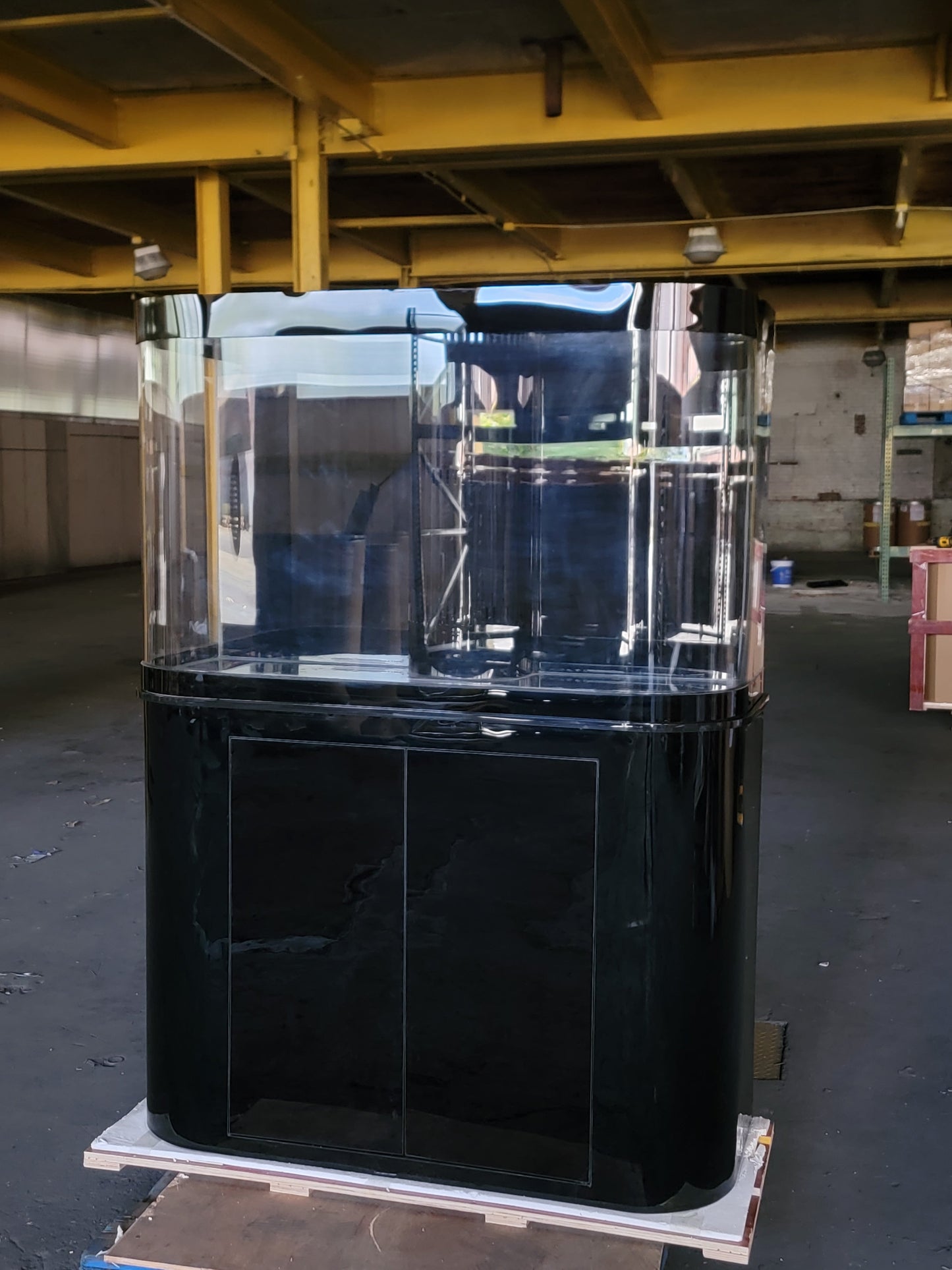 120g Curved Panoramic Flat Bowfront Glass Reef-Ready Aquarium in Gloss Black Stand