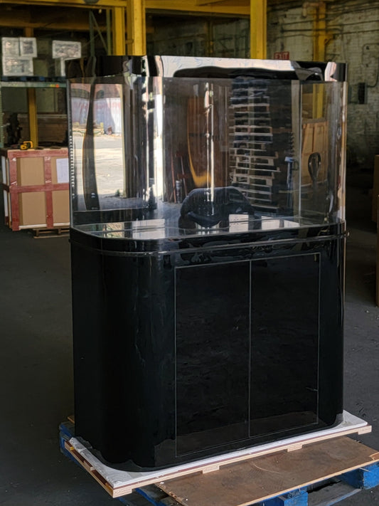 120g Curved Panoramic Flat Bowfront Glass Reef-Ready Aquarium in Gloss Black Stand