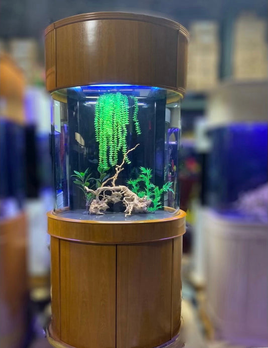 90 Gallon Glass 3/4 Cylinder Round Aquarium With Stand and Canopy in Golden Oak