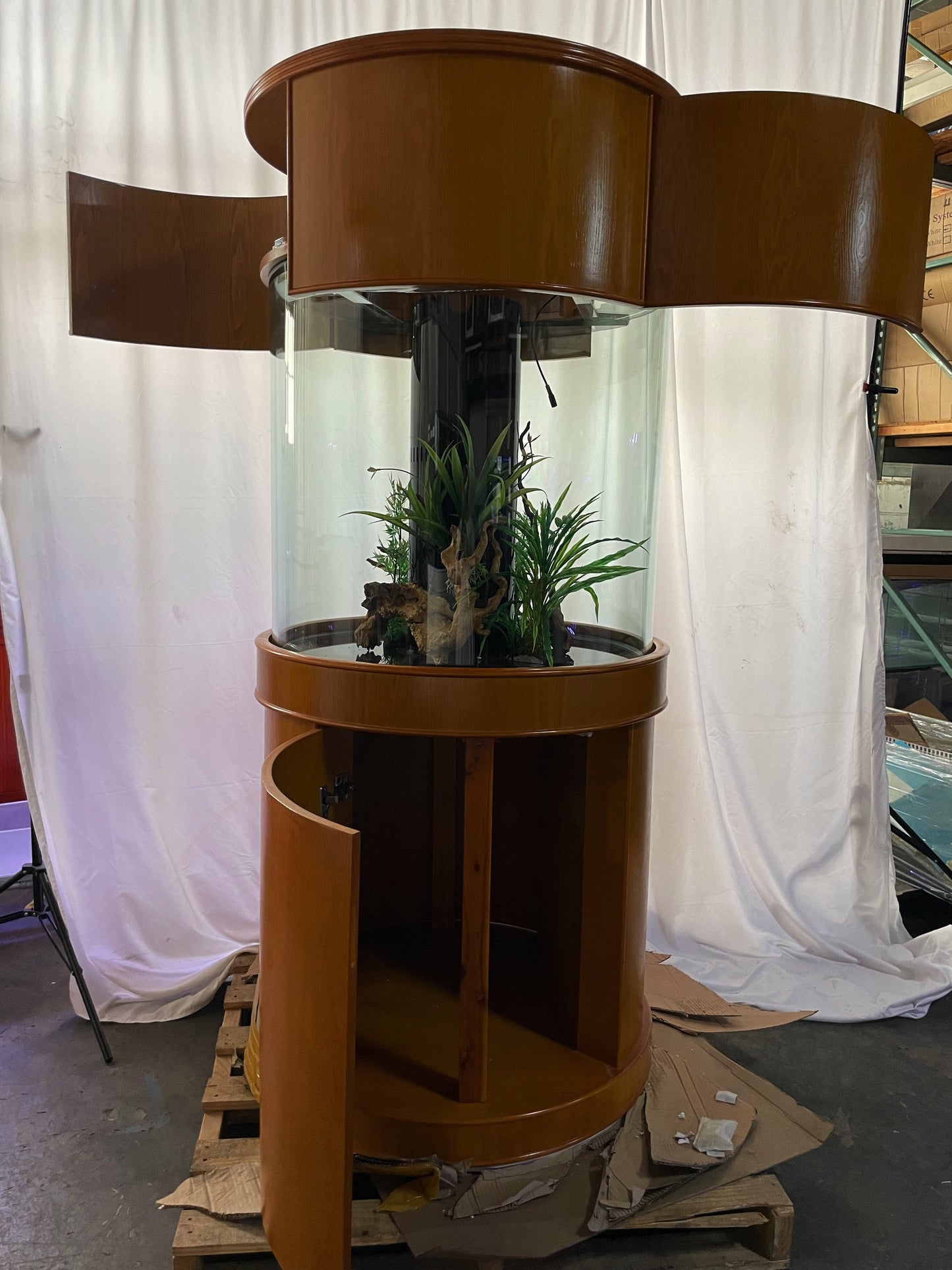 100 Gallon GLASS Cylinder Round Aquarium Reef Ready with Premium Cherry Wood Furniture