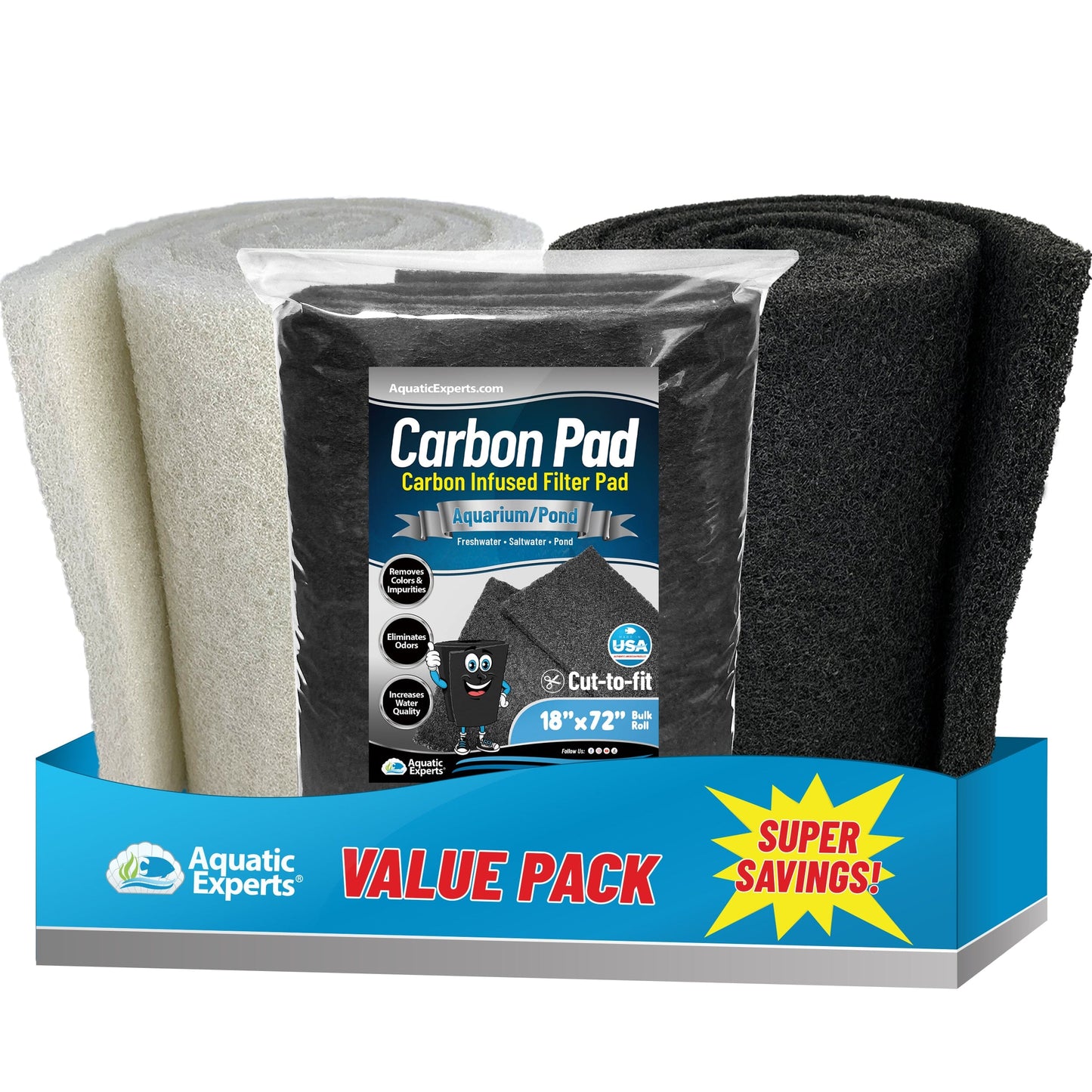 Pond Bundle - Carbon Filter 18"x72" + White Fine 18"x72" + Black Coarse 18"x72" Bundle