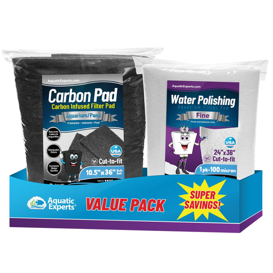 Aquarium Bundle - Carbon Pad Bundle - Carbon Pad Filter 10.5" x 36" & Water Polishing Pad 24" x 36" 100 Micron - 1 pack