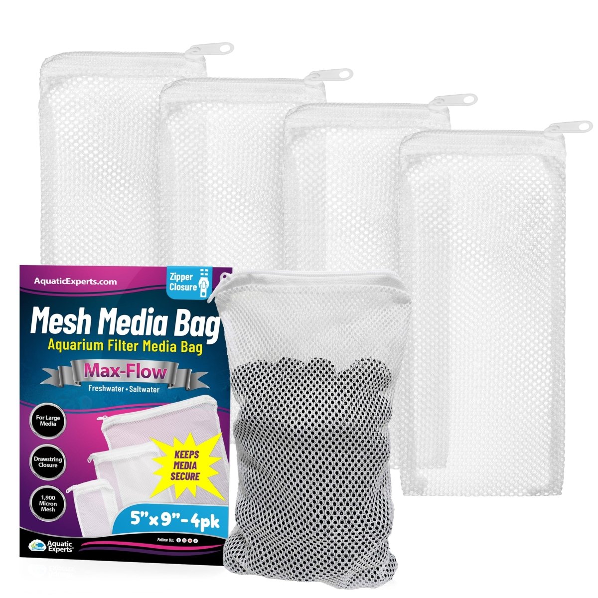 Aquarium filter mesh media bags 5x9 inch 4 pack for freshwater or saltwater tanks