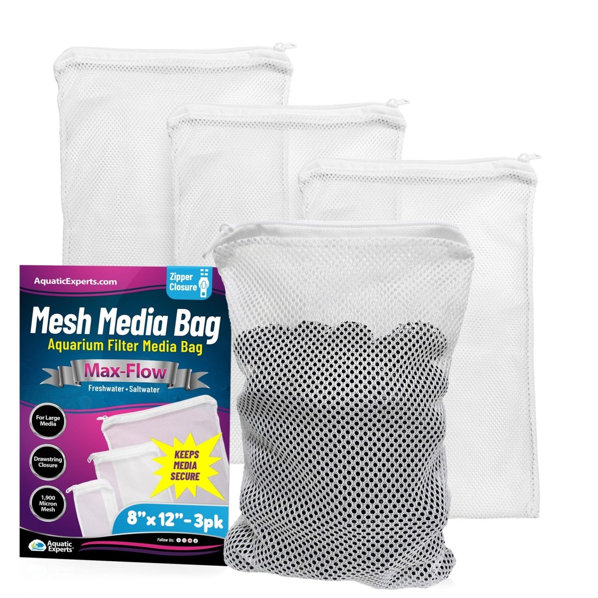 Aquarium filter mesh media bags 8x12 inch 3-pack for freshwater or saltwater tanks