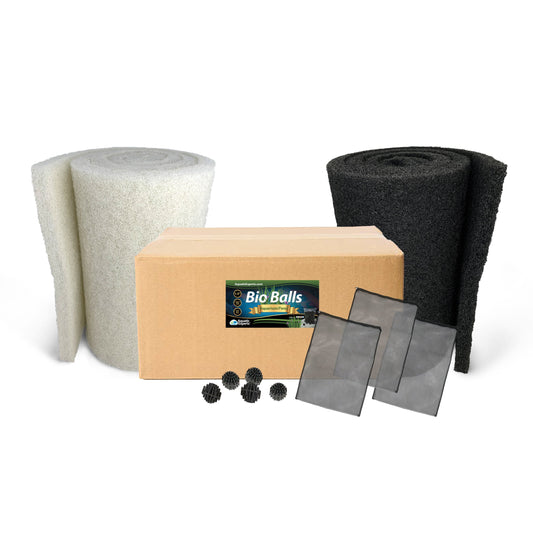 Pond Bundle - Black Coarse Filter Pad 18" x 72" + White Fine Pond Filter Pad 18" x 72" + 900 Bio Balls Bundle