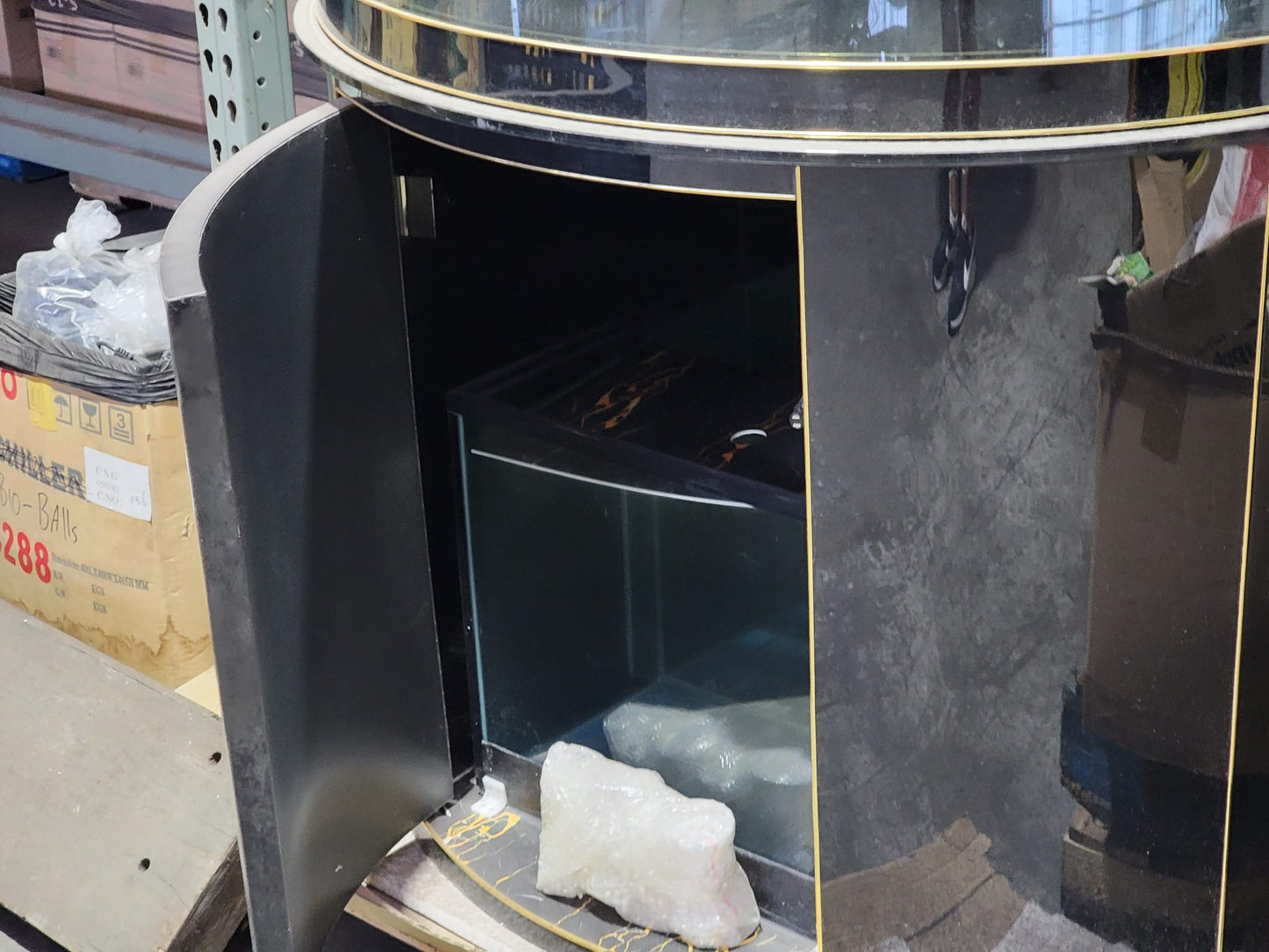 280 Gallon Glass Reef-Ready Cylinder with Steel Reinforced Gloss Black Stand and Sump